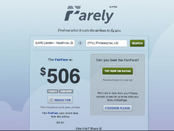 Farely is like a Blue Book of airfares, letting you benchmark ticket prices
