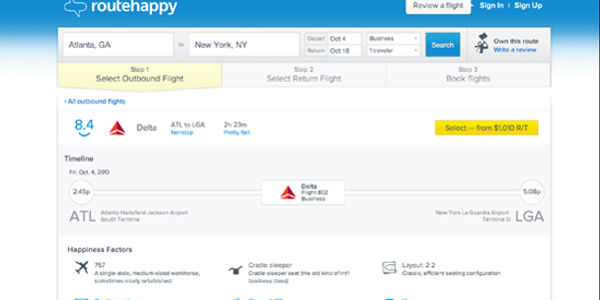 Update on Routehappy's innovation in flight meta search