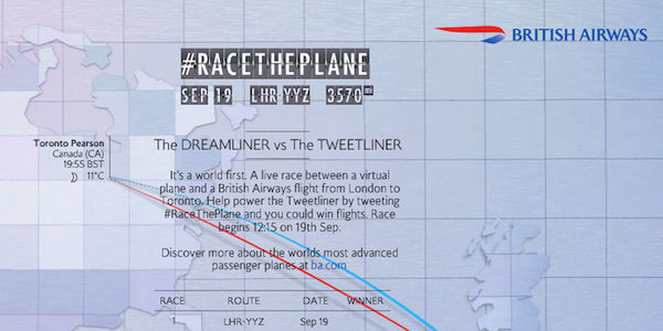 British Airways sets virtual plane on Twitter to chase new Boeing 787