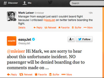 EasyJet doesn't ban a Twitter critic from flying after all