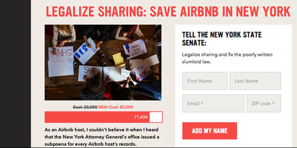 70,000 signatures for Save Airbnb in New York City petition