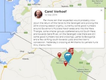 Combining migrating wildebeests, travel knowledge, geo-location and Google Maps