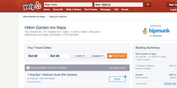 In a first, Yelp adds a Hipmunk hotel booking button to its listings
