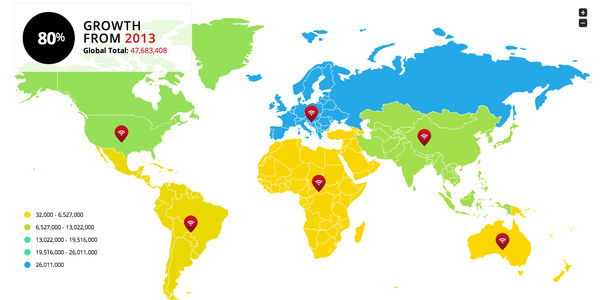 WiFi Growth Map says we'll have one hotspot for every 20 people