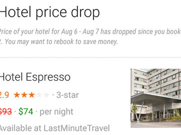 In a test, Google Now trials hotel price drop alerts