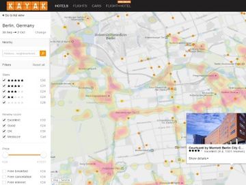 Kayak does a Hipmunk, uses heat map search for hotels