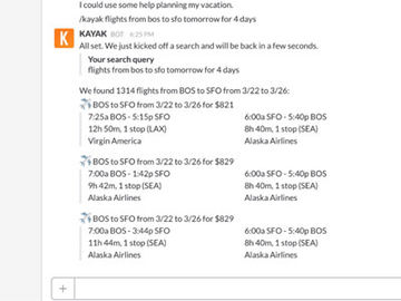 Slack adds flight search functionality via Kayak