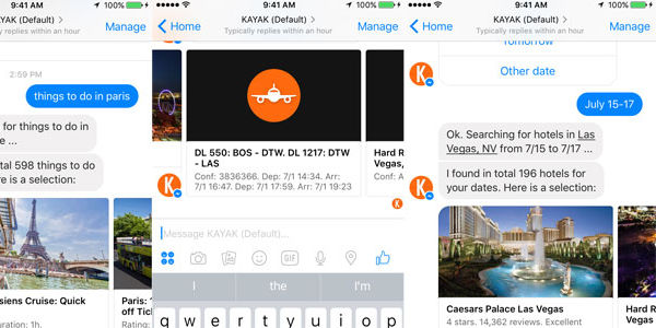 Kayak debuts an ambitious Facebook Messenger bot