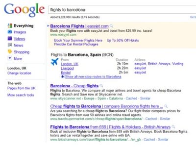 Google flight search test not driven by ITA Software, probably OAG