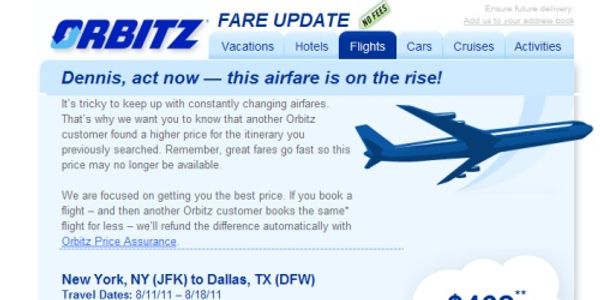 Email marketing -- Orbitz and Delta provide lots of assurance