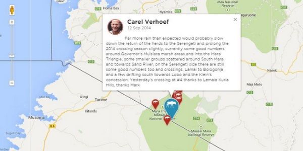 Combining migrating wildebeests, travel knowledge, geo-location and Google Maps