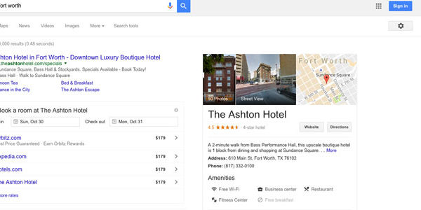 Google tests single hotel deal placements in search