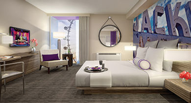 After a top-to-bottom renovation, Caesars Entertainment's
newest center-strip property, The LINQ Hotel and Casino's
2,253 guest rooms are ready for occupancy