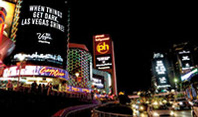 The Strip's bright and colorful
signs went black and white to
declare the city's strength
in the face of tragedy