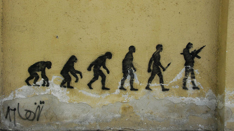 This piece tells a dark story of human evolution.