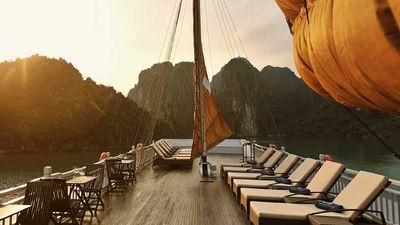 The sun deck of Paradise Peak offers panoramic views of Ha Long Bay. // © 2013 Paradise Cruises F