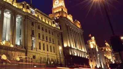 Central Zhongshan Square is surrounded by European stone mansions. // © 2014 Creative Commons user muslimpage 2