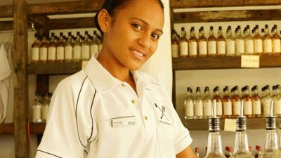 Sample Fijian liquor with a rum master during a private tasting at Fiji Rum Co. // © 2016 Natalie Chudnovsky 2
