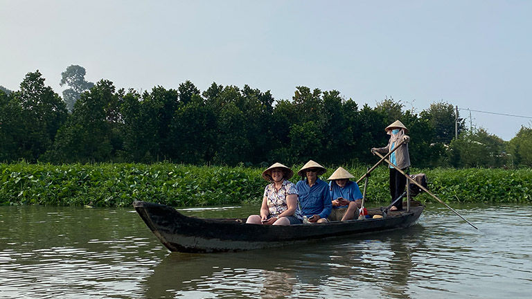 Non-cycling activities may include visiting a floating market by boat.