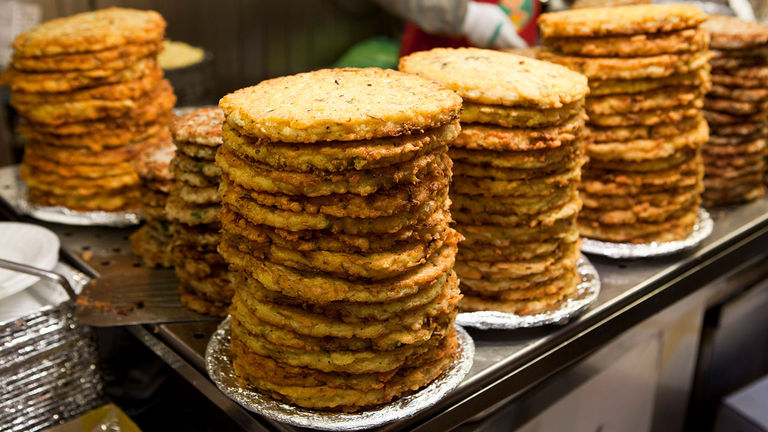Buchimgae (Korean pancakes) are served in the local markets.