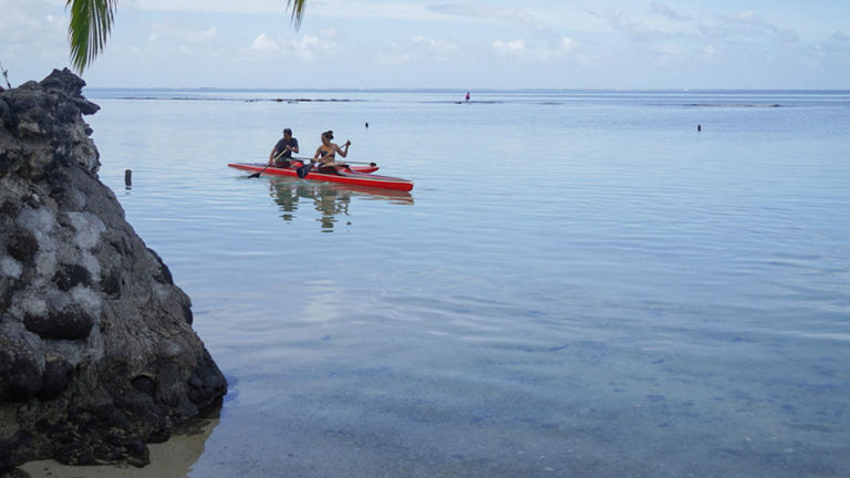 Guests at Conrad Bora Bora Nui can take a lesson on a va’a outrigger canoe.