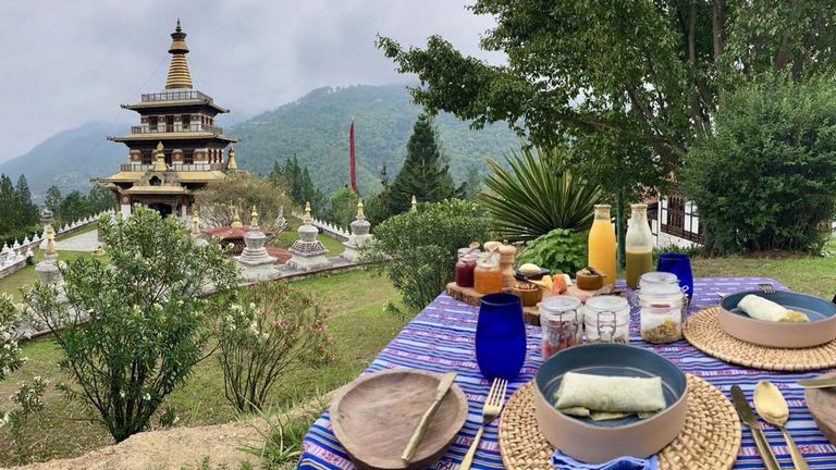 A surprise pop-up breakfast in Punakha Valley arranged by &Beyond