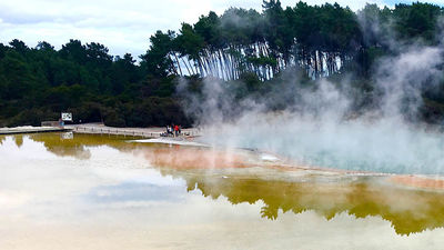 In Rotorua, visit the Champagne Pool, a 900-year-old geothermal hot spring. // © 2017 Giselle Abcarian