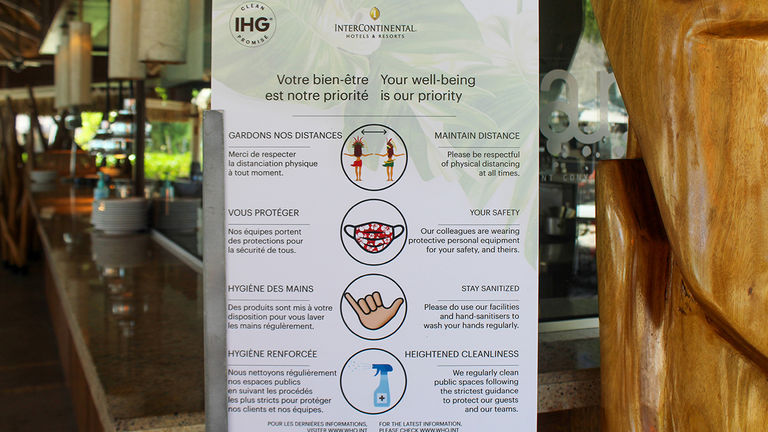 InterContinental Hotels & Resorts has placed signage on its properties promoting COVID-19 precautions.