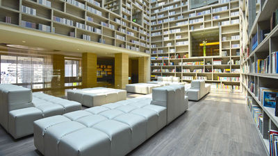 Feature image (above): The Gaia Hotel features a four-story library.