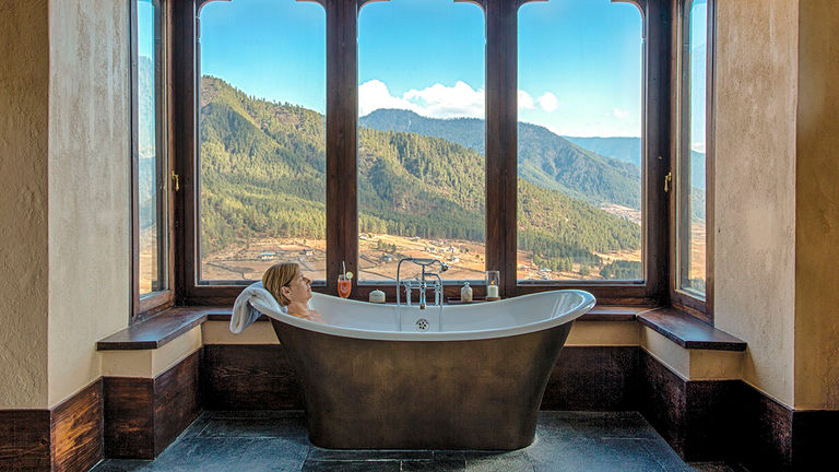 Take an in-suite bath at Gangtey Lodge.