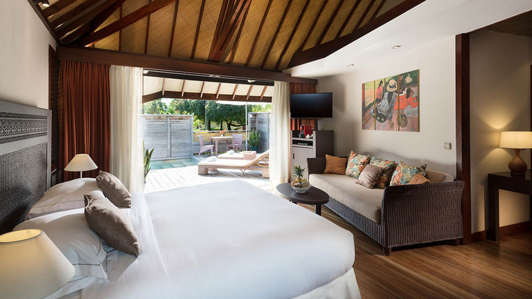 Garden bungalows offer plenty of space, a complimentary minibar and a private terrace with a plunge pool.