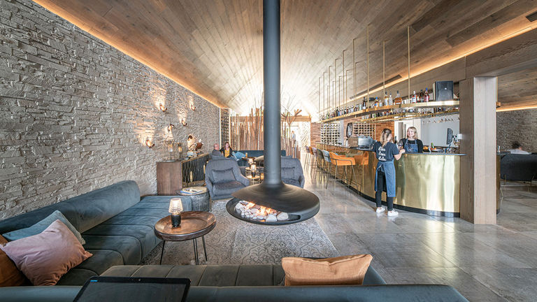 Hanging fireplaces can be found in Nest Kitchen & Bar.