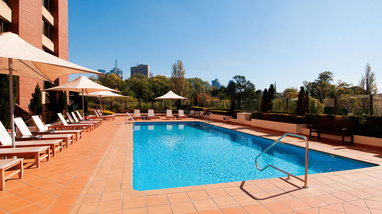 Pullman Melbourne on the Park Hotel has an outdoor pool that’s perfect for families.