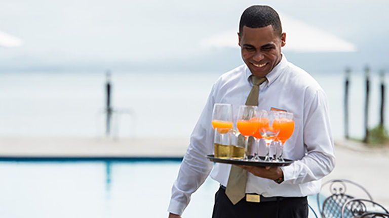 There are several eateries at Grand Pacific Hotel, including al fresco dining by the pool.