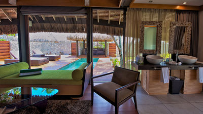 Pool villas at Hotel Kia Ora & Spa on Rangiroa are secluded and feature a private pool.