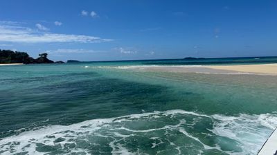 Travelers to Yasawa Island Resort & Spa can take a short boat ride to a sandbank.