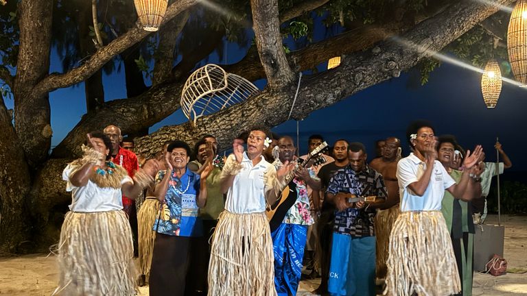 The entire Yasawa staff sings to guests upon their arrival and departure.