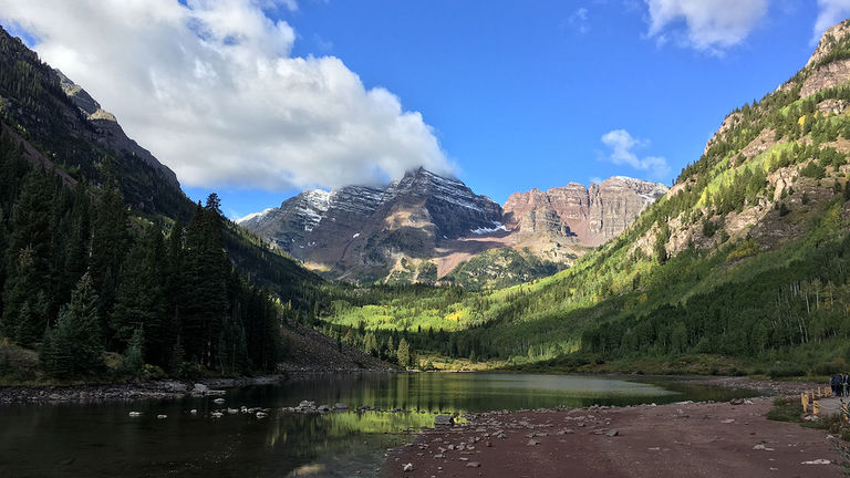 Hikes that begin at Maroon Lake offer visitors great photo ops of the iconic Maroon Bells peaks.