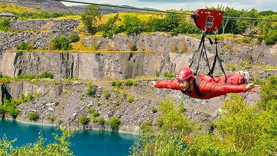 Riders can zipline over cliffs and across canyons at speeds of up to (and sometimes over) 100 mph. // © 2016 Visit Wales 2