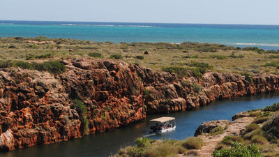 The outback meets the ocean at Yardie Creek in Cape Range National Park.