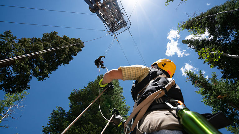 The highest rappel is at the end of the course: Guests lower themselves 90 feet to the ground with the help of their two tour guides.
