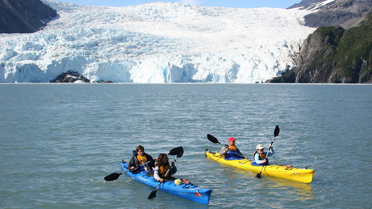 The lodge offers guided kayaking excursions to Aialik Glacier.