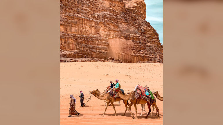 Clients have the option to sit atop one of the camels, which carry most of the group's gear.