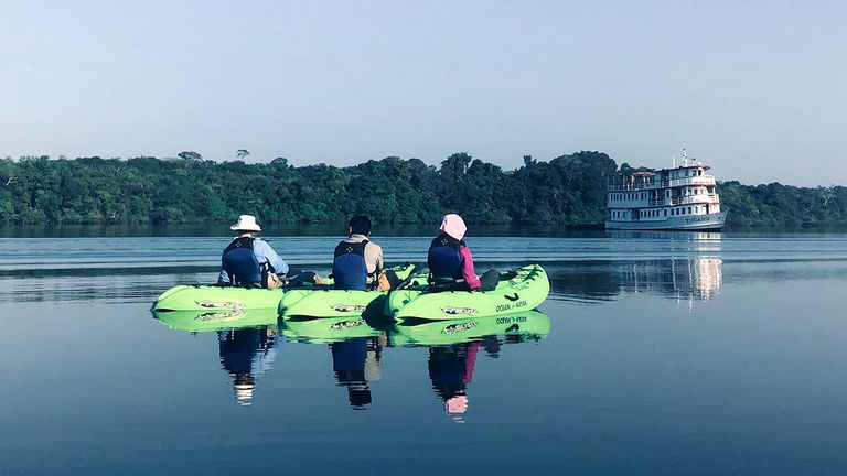 Guests can explore the rainforest via kayaks.