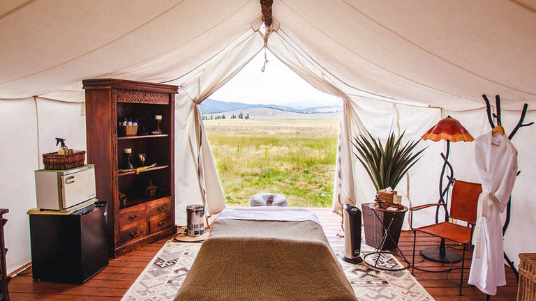 The Spa at The Resort at Paws Up sits on the edge of a meadow and relies on the sounds of nature to soothe spa-goers.