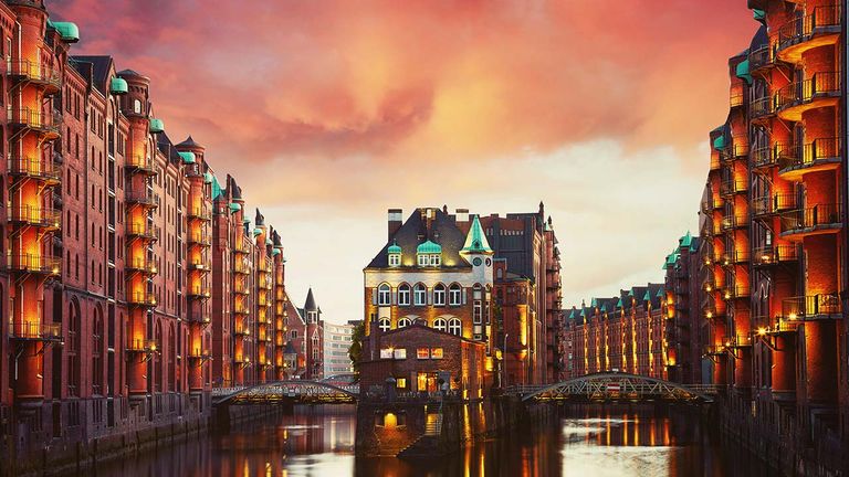 Take a boat tour through Hamburg's historic Speicherstadt warehouse district.
