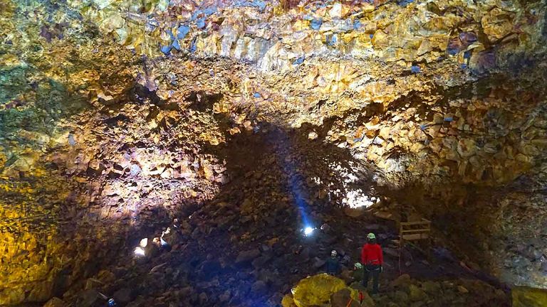 The colorful innards of Thrihnukagigur’s magma chamber are so vast, the entire Statue of Liberty could fit inside.