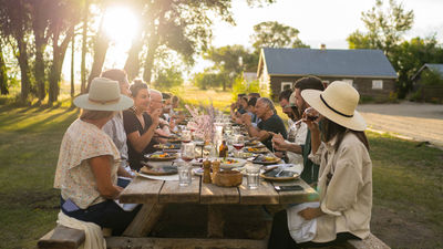 Clients can dine outdoors on locavore ranch cuisine during Harvest Weekend.