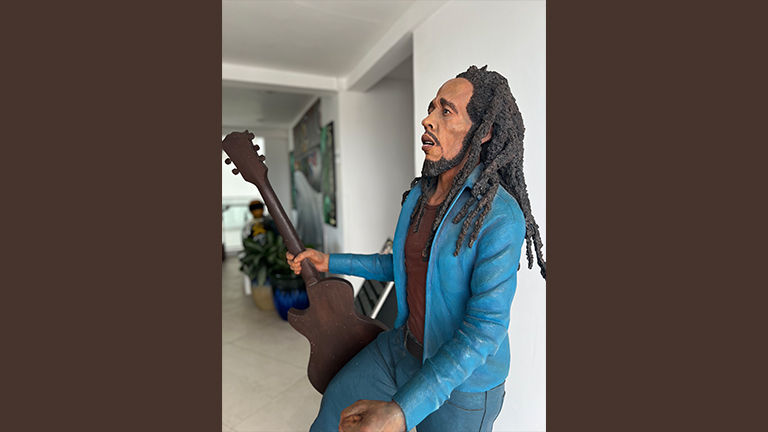 A Bob Marley statue at S Hotel Jamaica
