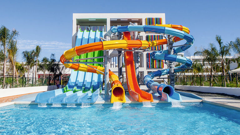 Hotel Riu Republica features a waterpark with several mega-slides.
